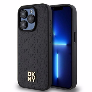 DKNY Leather Monogram Pattern Metal Logo MagSafe Ümbris jaoks iPhone 15 Pro - Must