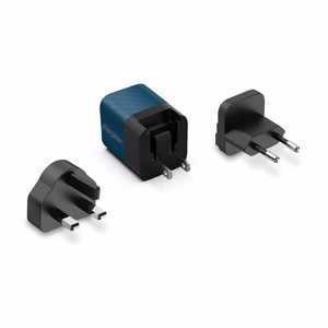 Energizer Ultimate A20MUBL GaN reisilaadija EU / UK / US pistikutega, USB-C, 20 W PD, sinine