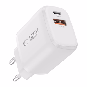 Tech-Protect NCA65W-GaN 2 pesaga 65 W PD/QC 3.0 seinatoiteadapter – valge