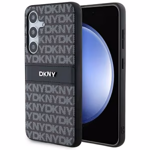 DKNY Leather Mono Stripe & Metal Logo ümbris jaoks Samsung Galaxy S24+ - must