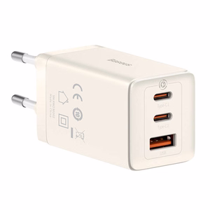 Сетевое зарядное устройство Baseus GaN5 2x USB-C + USB, 65W + кабель 1m (белое)