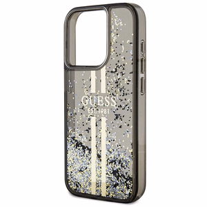Guess Liquid Glitter kuldne Stripes ümbris jaoks iPhone 15 Pro - must