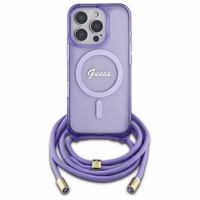 Guess Crossbody Cord Script MagSafe Ümbris jaoks iPhone 16 Pro - lilla