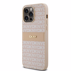 DKNY Leather Mono Stripe & Metal Logo ümbris jaoks iPhone 14 Pro Max - roosa