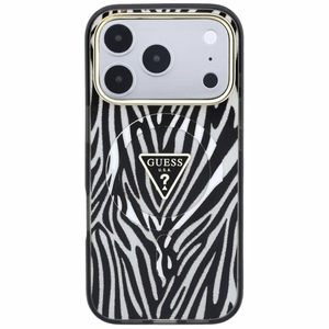 Guess IML Zebra Glitter Triangle Logo MagSafe ümbris mudelile iPhone 18 Pro / 17 Pro – värv: hõbedane