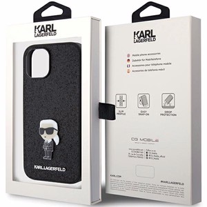Karl Lagerfeld Fixed Glitter Ikonik Logo Metal Pin ümbris jaoks iPhone 15 - must