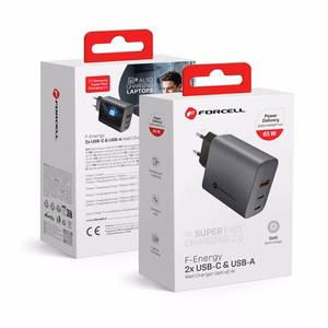 Phone laadija Forcell F-Energy GaN 2 x USB C + USB A QC4.0 PD 4A 65W VT-42B hall