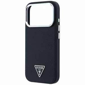 Guess Grained Triangle Logo MagSafe-ümbris iPhone 17 Pro / 18 Pro jaoks, must