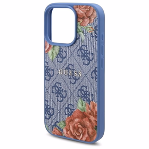 Guess 4G Flowers Print MagSafe ümbris jaoks iPhone 16 Pro Max - sinine