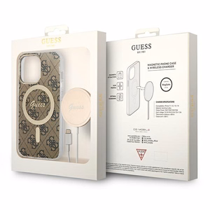 Set Guess GUBPP13LH4EACSW Ümbris+ Charger iPhone 13 Pro brown/brown hard ümbris 4G Print MagSafe