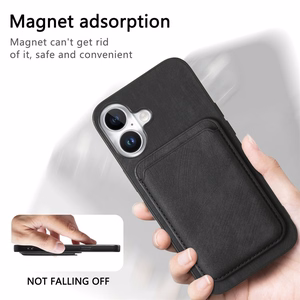 Hurtel kunstnahast ümbris eemaldatava kaardihoidiku ja MagSafe'iga mudelile iPhone 17 – must