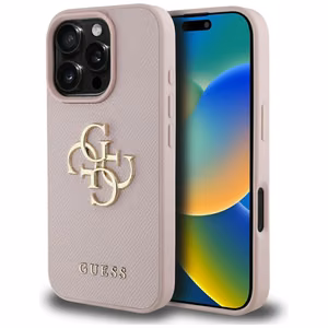 Guess Grained Big 4G Logo Small Classic Logo Ümbris jaoks iPhone 16 Pro - roosa