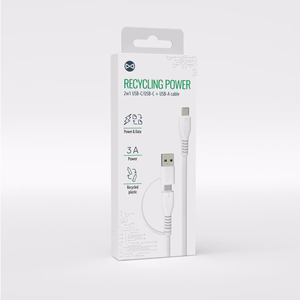 Forever ringlussevõtu kaabel 2w1 1,5m 3A USB-C - USB-C + USB-A KR2W1-00 valge