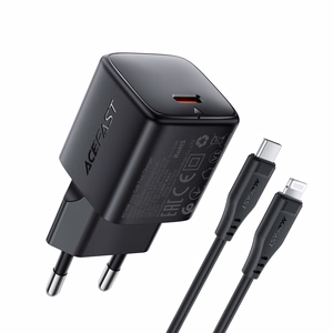 Acefast A118 30W GaN USB-C сетевое зарядное устройство с кабелем 1.2m USB-C на Lightning - черный
