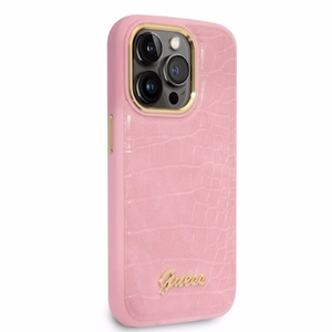 Guess Croco Collection ümbris jaoks iPhone 14 Pro - roosa