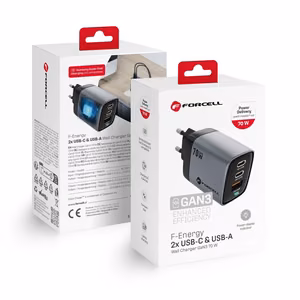 Phone laadija Forcell F-Energy GaN III 2 x USB C + USB A QC4.0 3,45A PD 70W SAM SFC2.0 with display LCD VT-37 hall