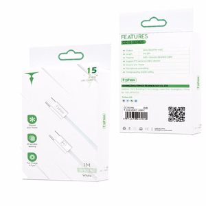 T-PHOX CC15 SERIES USB-C/USB-C CABLE 60W 3A WHITE