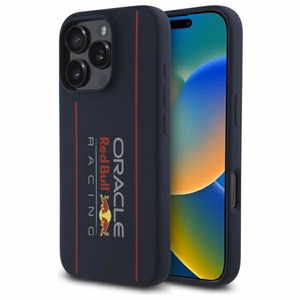RED BULL ümbris IPHONE 16 Pro jaoks, ühildub MagSafe'iga, RBHMP16L24SIOLRV (silikoon, suur vertikaalne logo), tumesinine