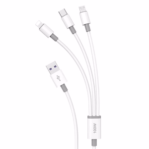 Dudao L8s-3in1 USB-A–USB-C / Micro-USB / Lightning kaabel, 100 W, 1,2 m, valge