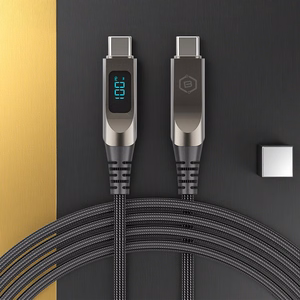 Blavec Kabel Lumix pleciony - Typ C na Typ C - PD 100W 5A LED display 1,2 metra Apple CarPlay/Android Auto (CLU-CC5BG12) czarno-szary
