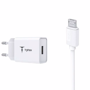 СЕТЕВОЕ ЗАРЯДНОЕ УСТРОЙСТВО T-PHOX MINI-EU MICRO USB БЕЛОЕ 1.2M 2.4A