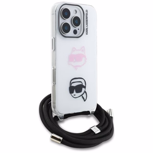 Karl Lagerfeld IML Crossbody Karl&Choupette Head Ümbris for iPhone 16 Pro - valge