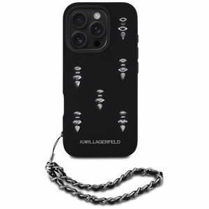 Karl Lagerfeld Saffiano Crystals с цепочкой чехол для iPhone 16 Pro Max - черный