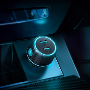 2x USB C 70W car Laadija with LED backlight Joyroom JR-CCN02 - must