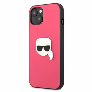 Karl Lagerfeld Leather Ikonik Karl's Head Metal Case for iPhone 13 mini - Pink