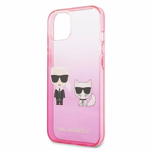 Чехол Karl Lagerfeld Gradient Ikonik Karl&Choupette для iPhone 13 mini - розовый