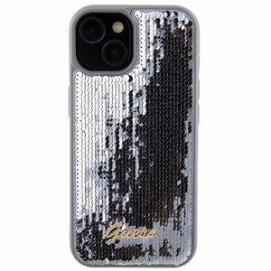 Guess чехол для iPhone 13 / 14 / 15 GUHCP15SPSFDGSS (Sequin Script Metal) серебряный