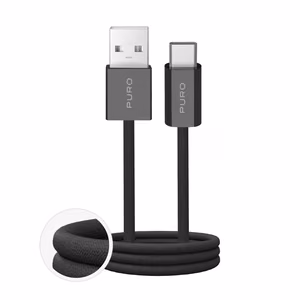 Puro Fabrik 2.0 10W USB-A - USB-C Braided Kaabel 1.5m - must