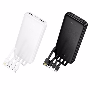 Akupank Hoco 10000 mAh 2A nelja sisseehitatud kaabliga USB A + USB C + Lightning + Micro USB J163 must