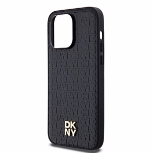 DKNY Leather Pattern Metal Logo MagSafe ümbris jaoks iPhone 14 Pro - must