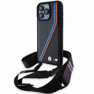 BMW M Edition Carbon Tricolor Lines & Strap чехол для iPhone 15 Pro Max - чёрный