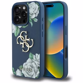 Guess Grained Roses Big 4G logo ümbris jaoks iPhone 16 Pro Max - sinine
