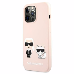 Karl Lagerfeldi silikoonist Ikonik Karl&Choupette MagSafe ümbris iPhone 13 Pro Max'ile - heleroosa