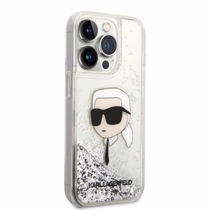Karl Lagerfeld Glitter Karl's Head ümbris jaoks iPhone 14 Pro Max - hõbedane