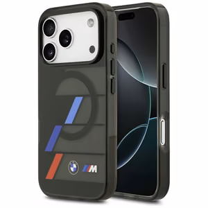 BMW M IML Metal Buttons Tricolor Lines MagSafe Ümbris jaoks iPhone 17 Pro - must