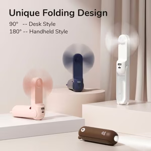 Jisulife Life8 Mini kaasaskantav USB-käsiventilaator 2000 mAh akupanga ja taskulambiga – valge