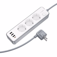 Borofone Power strip BAC9 - 3 pistikupesa 240V + 3xUSB + tüüp C - PD 20W 2 meetrit mustana