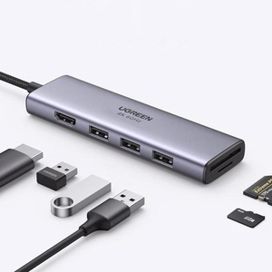 Ugreen multifunktsionaalne HUB USB Type C - 3x USB 3.2 Gen 1 / HDMI 4K 60Hz / SD ja TF kaardilugeja hall (60383 CM511)