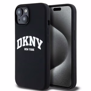 DKNY Liquid Silicone Valge Printed Logo MagSafe Ümbris jaoks iPhone 14 / 15 / 13 - Must