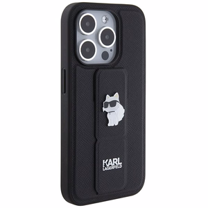 Karl Lagerfeld Gripstand Saffiano Choupette Pins ümbris jaoks iPhone 14 Pro - must