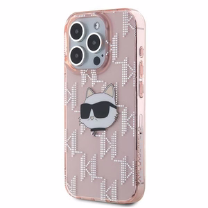 Чехол Karl Lagerfeld IML Choupette Head & Monogram для iPhone 15 Pro Max - розовый