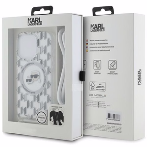 Чехол Karl Lagerfeld IML Crossbody Monogram Karl & Choupette Head MagSafe для iPhone 15 Pro Max - прозрачный