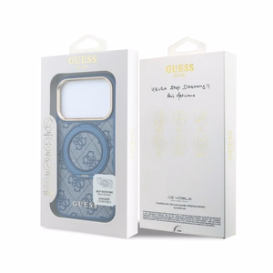 Guess PU 4G Ring Stand MagSafe ümbris Apple iPhone 18 Pro jaoks, sinine