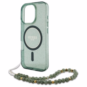 Guess IML Glitter With Pearl Strap MagSafe ümbris jaoks iPhone 16 Pro Max - roheline