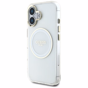 Guess IML Metal Colored Circle Classic Logo MagSafe ümbris jaoks iPhone 16 - valge