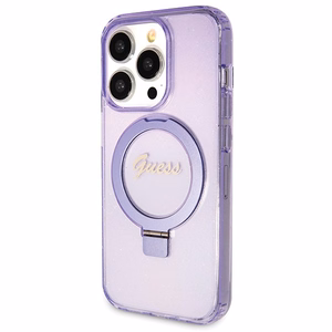 Guess Ring Stand Script Glitter MagSafe ümbris jaoks iPhone 13 Pro Max - lilla
